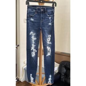 American Eagle Next Level Stretch High Rise Jegging Womens Distressed 00 Regular